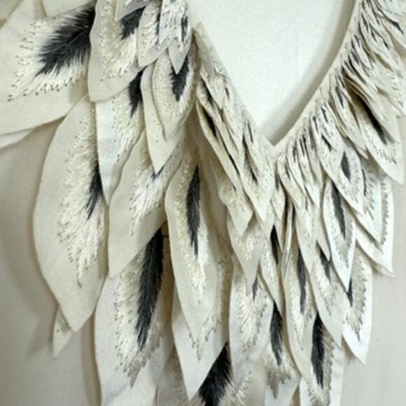 Pink Tartan 100% Silk Sleeveless Top Cream Embroidered Appliqué V Neck Size 6 - Picture 5 of 6